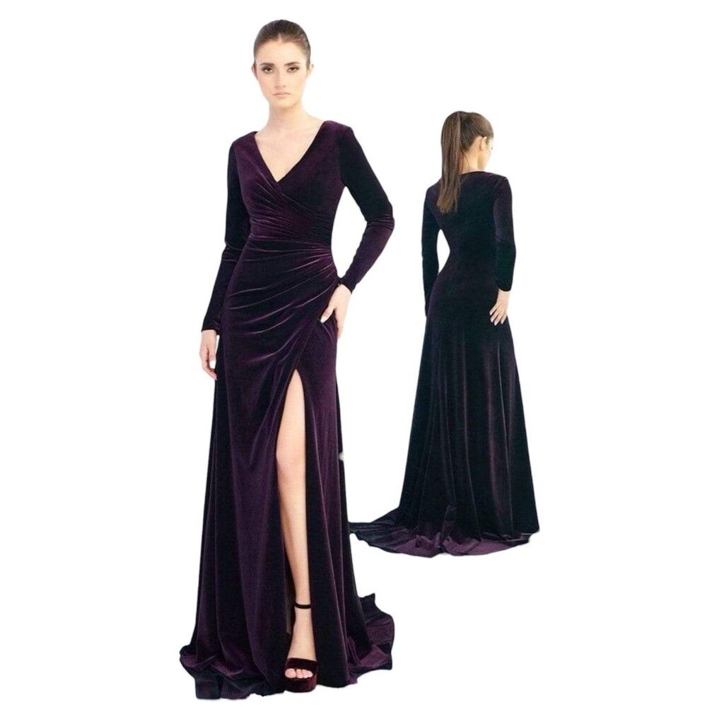 IEENA Mac Duggal Purple Velvet Long Sleeve Gown Size 12 Formal Fall Winter